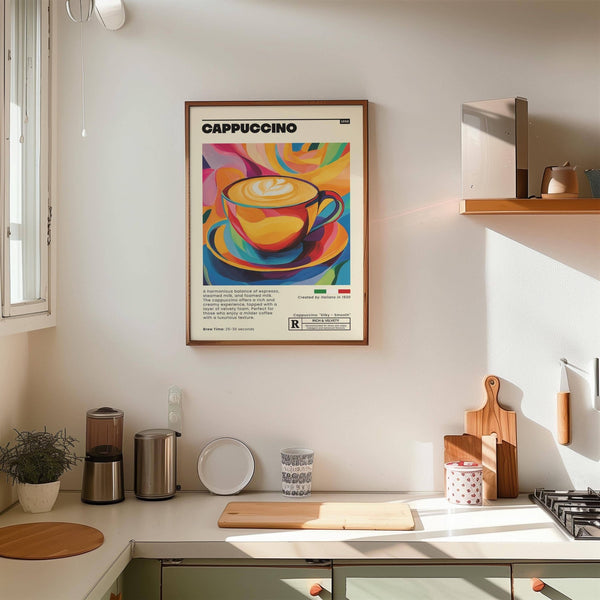 Stylish coffee cup wall art featuring swirling patterns for kitchen decor