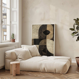 Boho bedroom styled with abstract large owl wall art