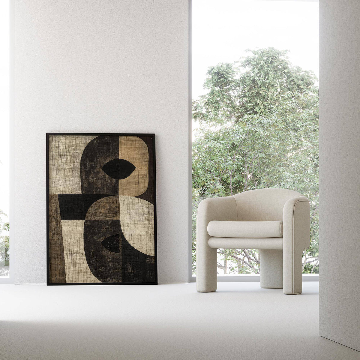 Wabi Sabi style poster of owl’s gaze in large owl wall art format