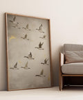 Japanese crane birds in flight wall art