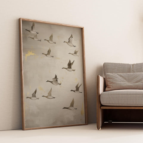 Japanese crane birds in flight wall art