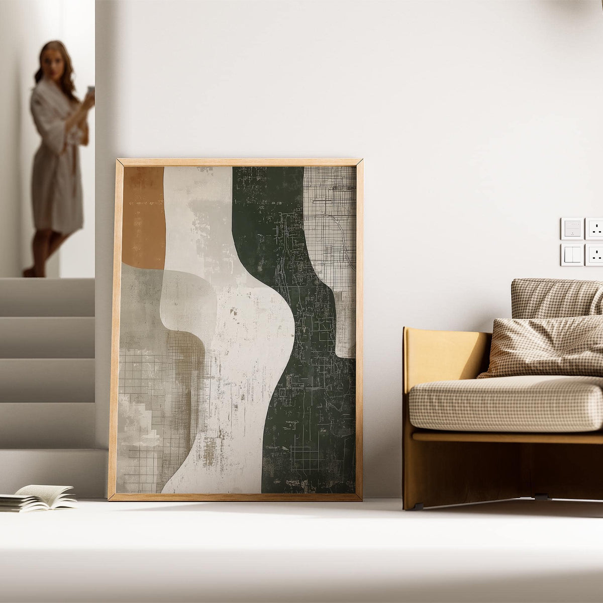 Curved shape-focused Wabi Sabi print in muted natural colors

