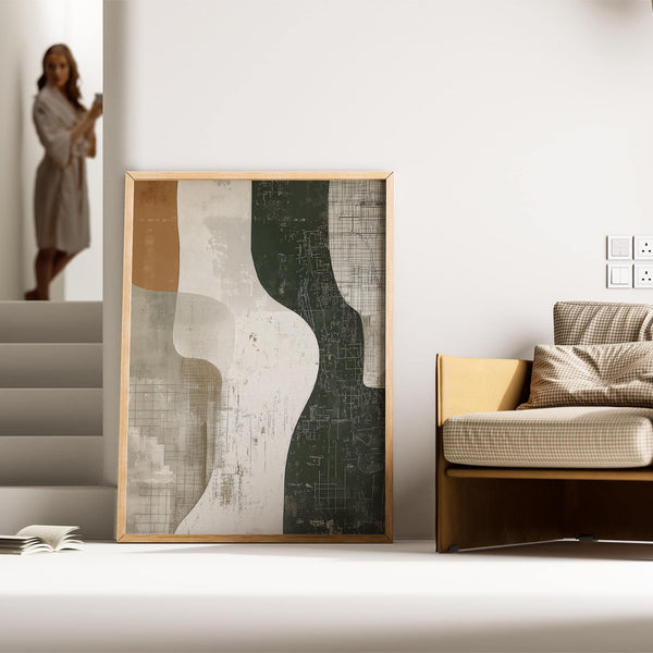 Curved shape-focused Wabi Sabi print in muted natural colors

