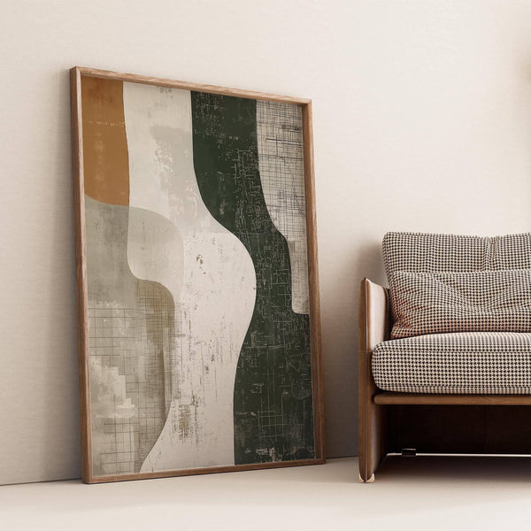 Vertical Wabi Sabi print combining brown and green tones for modern interiors

