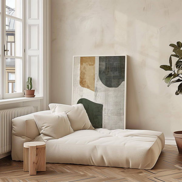 high-quality abstract art neutral for Japandi decor