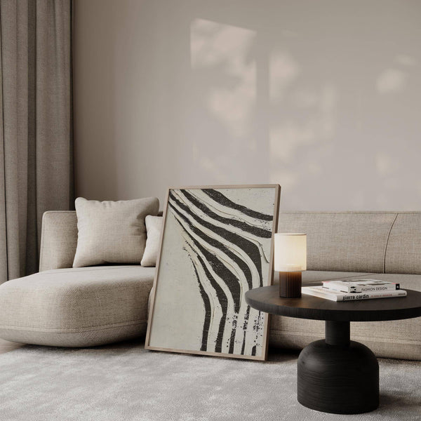 Minimalist big abstract art print in layered black and white tones