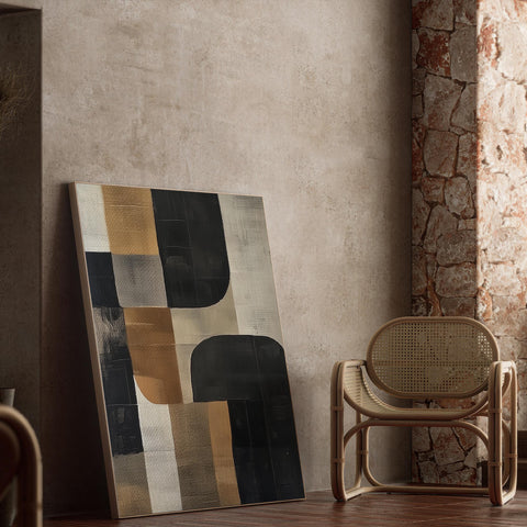 Geometric abstract print in earthy tones