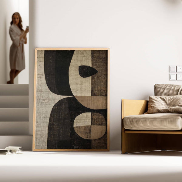 Earthy tones wall art featuring brown and black organic shapes