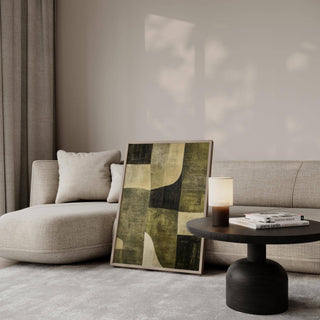 Minimalist art print with nature-inspired hues in wabi sabi green style
