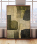 Green and beige abstract wall art for modern interiors