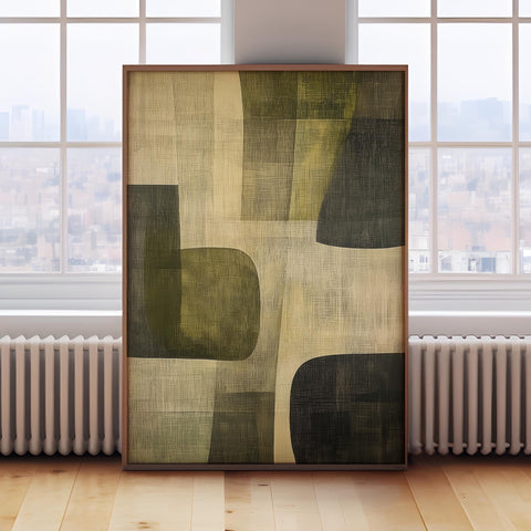 Green and beige abstract wall art for modern interiors