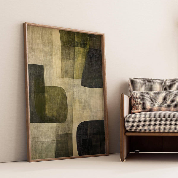 Minimalist abstract art print with forest-toned colour palette
