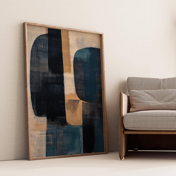 Modern living room with soothing wabi sabi painting wall art