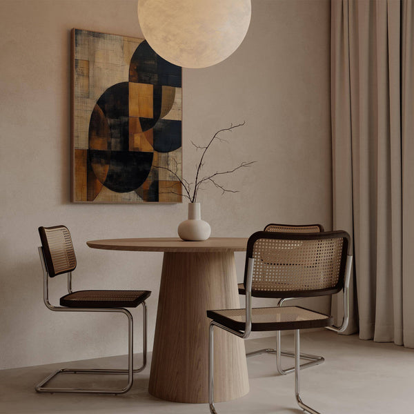 Gallery wall arrangement with earthy brown abstract wall art piece