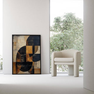 Office setting styled with bold and warm brown abstract wall art
