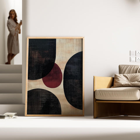 Large abstract wall art with a pop of red