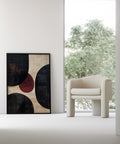 Geometric circle art in beige and black with red detail