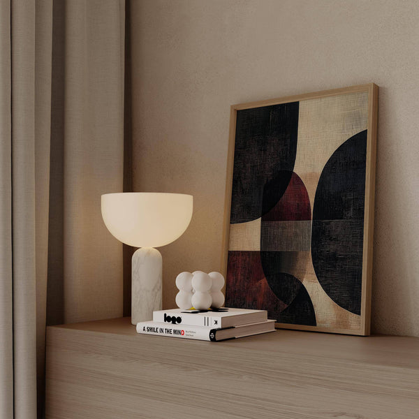 Entryway design enhanced by warm-toned wall posters for living room