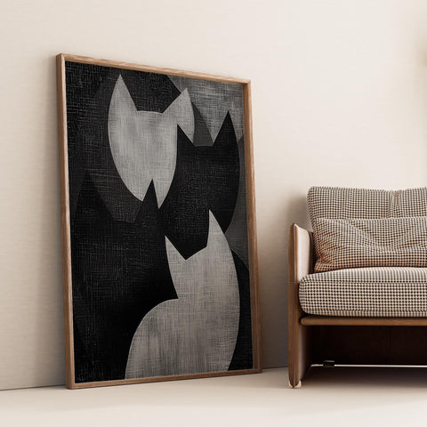 Wabi Sabi cats wall art in black and grey tones