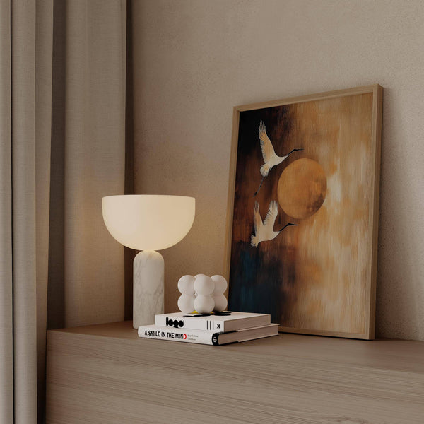 Elegant neutral living room wall art with soft, warm hues