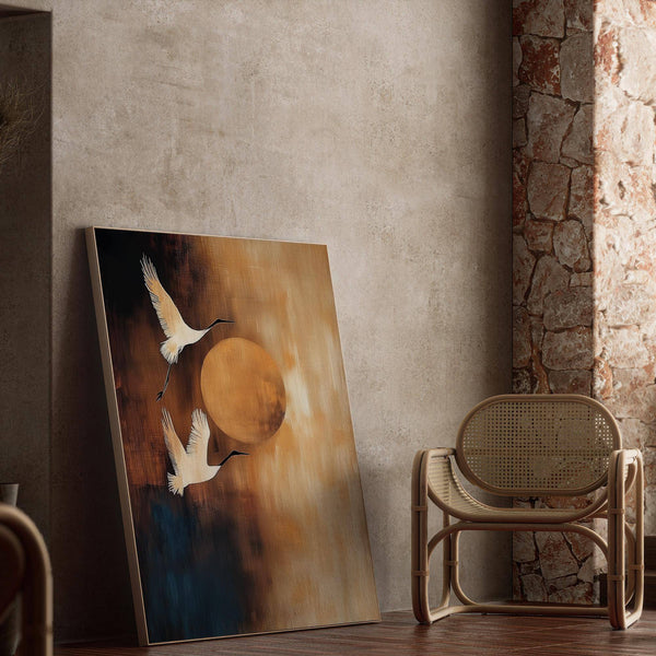 Japandi-style neutral living room wall art for calming interiors