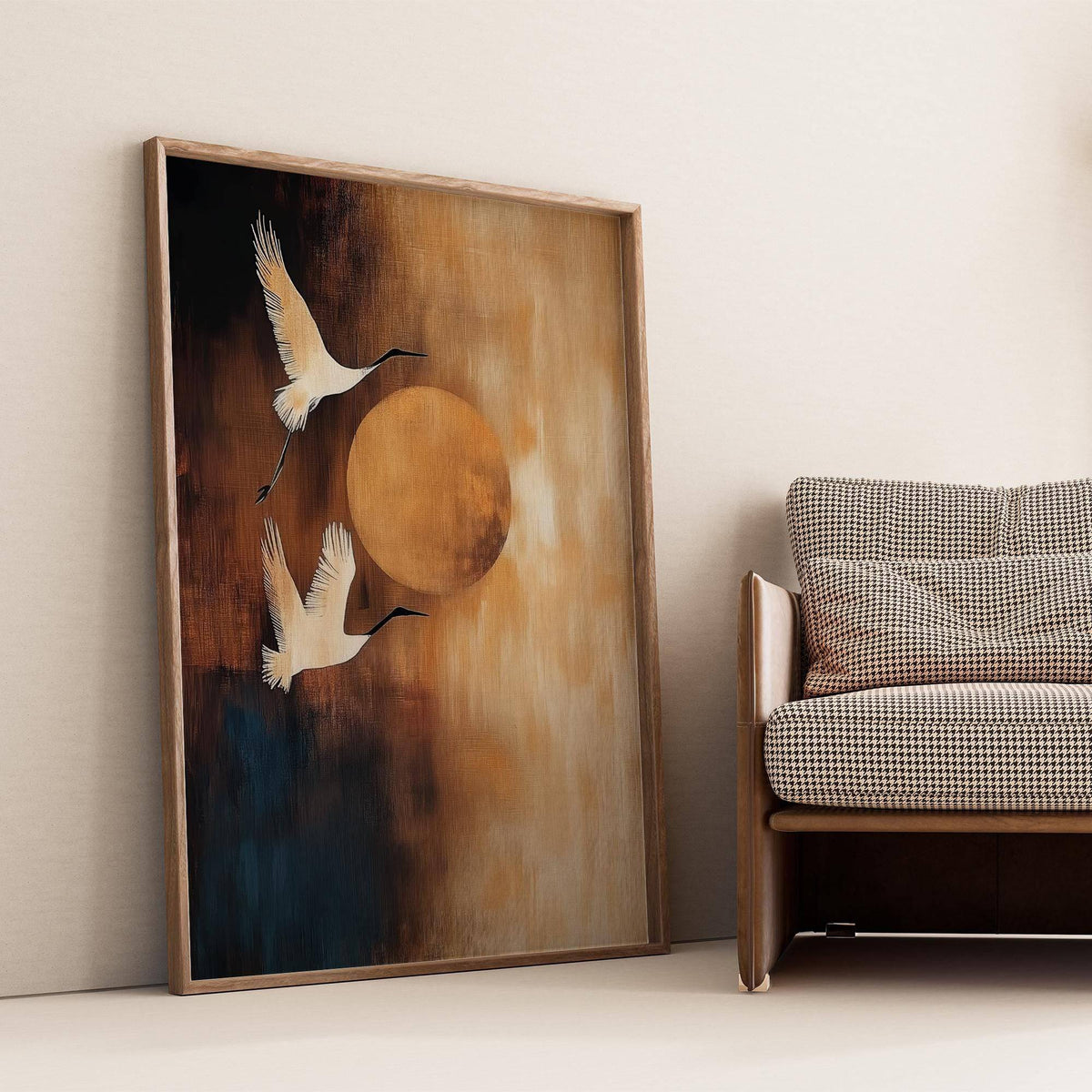 Minimalist neutral living room wall art with earthy tones