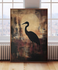 Traditional Japanese heron silhouette poster with Wabi Sabi minimalist design