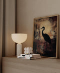 Tranquil Wabi Sabi heron art print in earthy tones