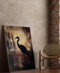 Japanese-inspired heron and moon artwork for modern decor