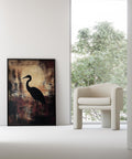 Serene heron and moon wall art for living room decor