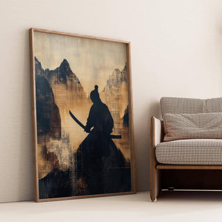 Minimalist Japanese warrior art in Wabi Sabi style for zen interiors