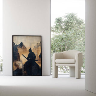 Zen-inspired Japanese warrior art with peaceful natural landscape