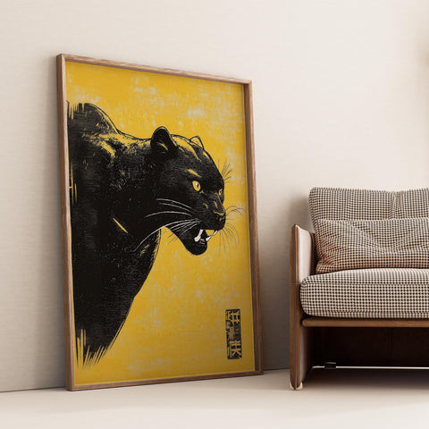 Katsushika Hokusai inspired black panther Japanese wall art