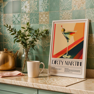 Cocktail prints for wall with drink recipe illustration