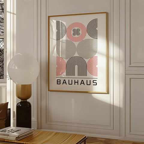 Bauhaus geometric poster with concentric circles and arches