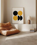 Minimalist circles wall art in black and yellow