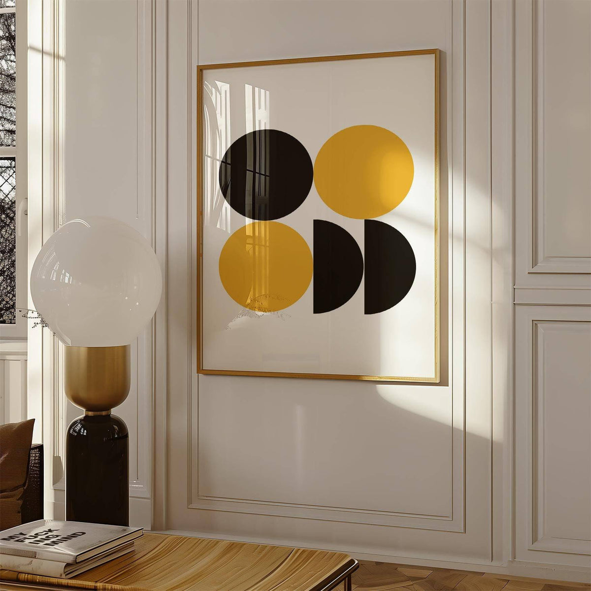 Contemporary bedroom decor with abstract geometric posters