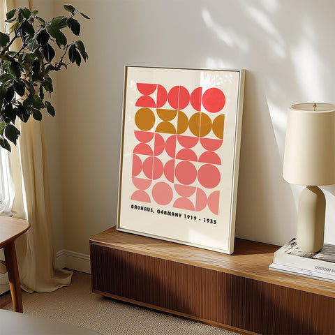 Coral and ochre geometric poster for home decor