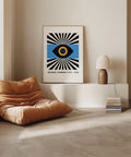 Bauhaus eye design poster in blue and yellow