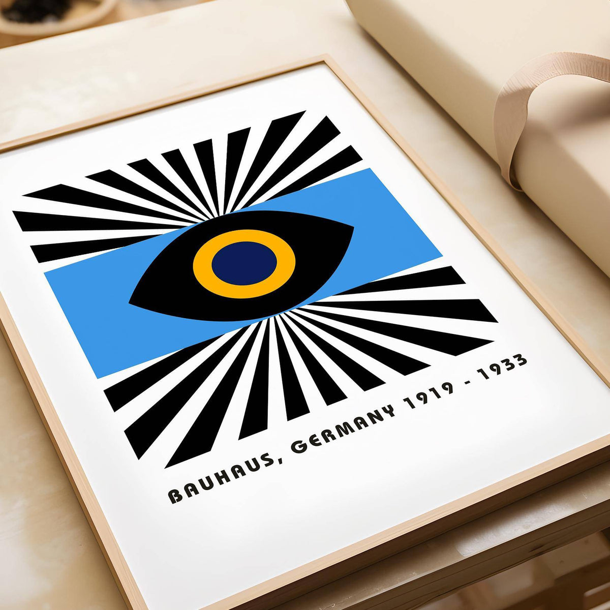 Close-up of bold eye shape in modern art geometric composition