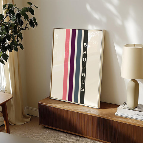 Retro-style Bauhaus wall art with stripes