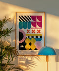 Bauhaus wall art with colourful shapes and patterns