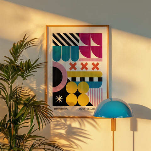 Bauhaus wall art with colourful shapes and patterns