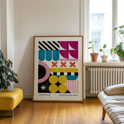 Colorful geometric art print with Bauhaus style