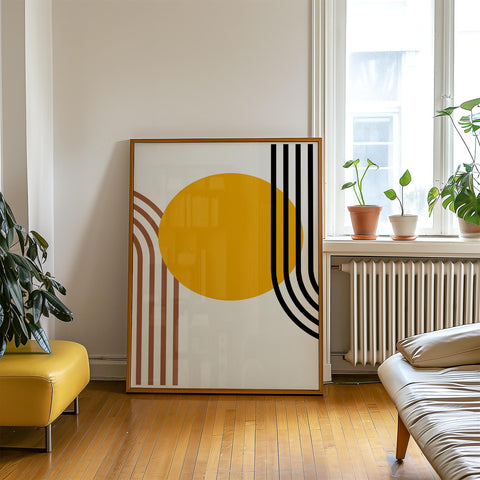 Yellow abstract circle modern decor print for walls