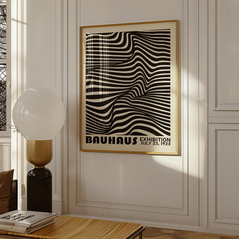 Striped Bauhaus wall art print in black and white