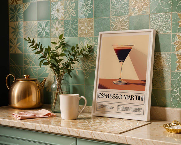 Vintage cocktail posters showcasing a stylish drink recipe