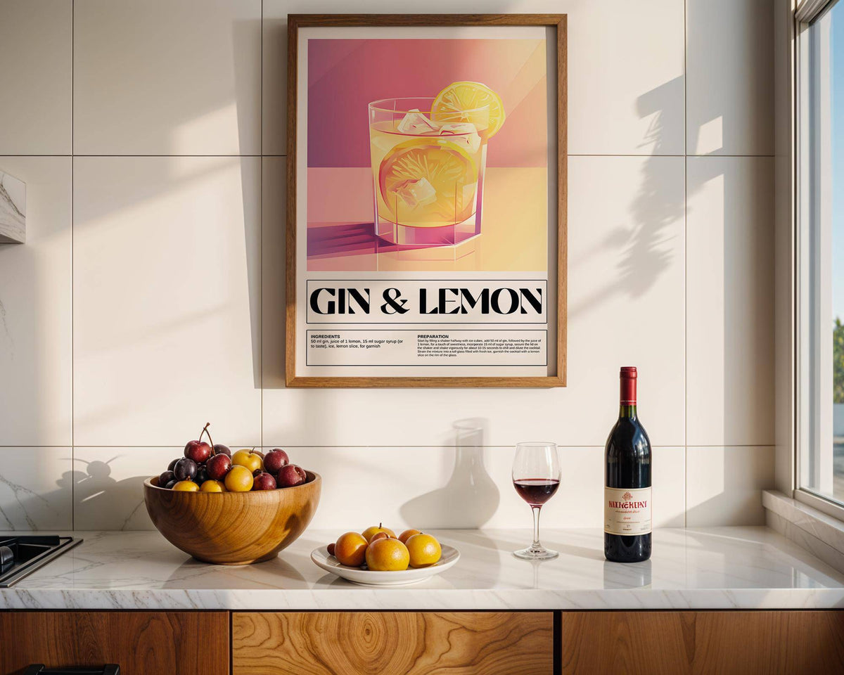 Gin-themed bar wall decor ideal for stylish and contemporary kitchen decor