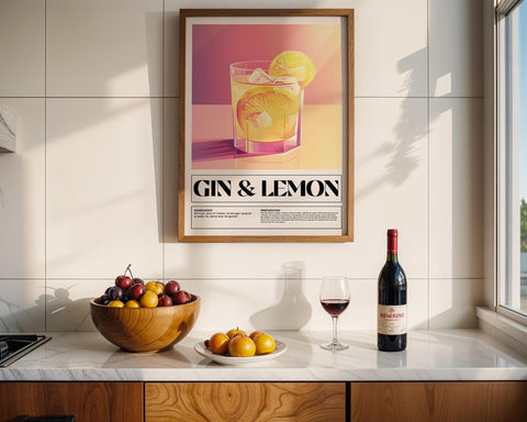 Gin and Lemon cocktail art for bar cart