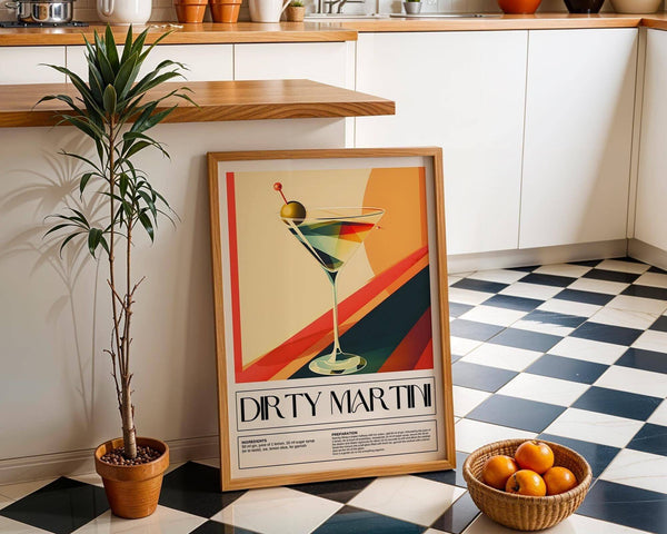 Dirty Martini cocktail prints for wall for kitchen decor